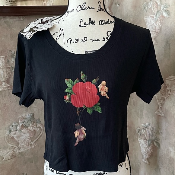 FREE PEOPLE BOYS LIE RISING ANGELS CROPPED BLACK TEE LARGE - Picture 5 of 6